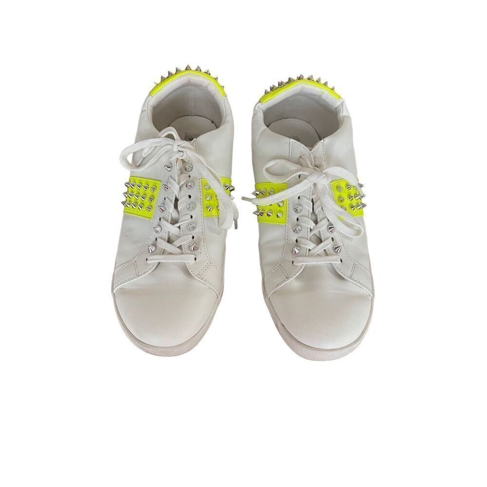 Steve Madden Womens Yellow White Lace Up Stud Barrier Fashion Sneakers Size 11